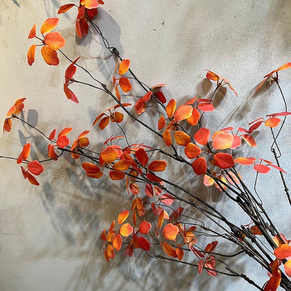 3 Pcs Artificial Greenery Stems 41In Long Faux Greenery Ficus Twig Leaf Branch for Home Shop Table Floral Arrangement Decoration (Red)