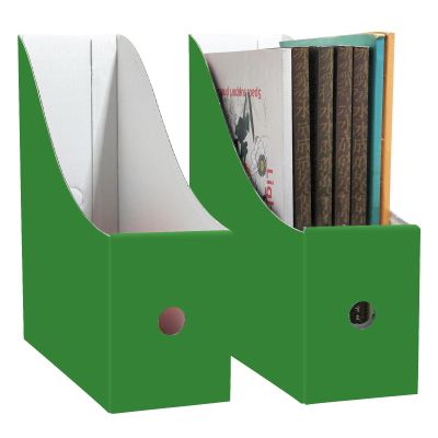 Limitliho 2 Pack Cardboard File Storage Box with Label, Grass Green Book Holder for Classroom,Office,Home,Magazine Organizer for Desk(10.6" H x 10.2" L x 3.5" W in)