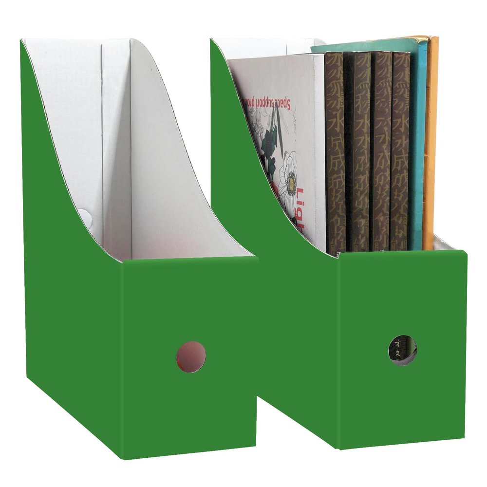 Limitliho 2 Pack Cardboard File Storage Box with Label, Grass Green Book Holder for Classroom,Office,Home,Magazine Organizer for Desk(10.6" H x 10.2" L x 3.5" W in)