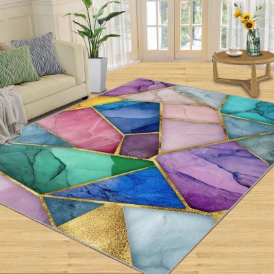 Marble Rug - 4x5 Rugs for Living Room, Abstract Marble Area Rug, Colored & Golden Washable Rugs for Bedroom, Non Slip Soft Stone Texture Indoor Carpet - Home Decor, Stripe Art Gifts
