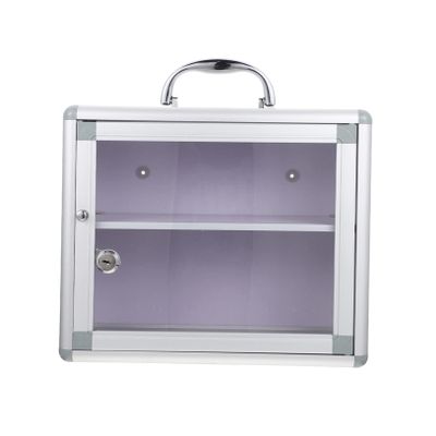 Silver Locking Medicine Box Wall Mounted with Handle Large Capacity