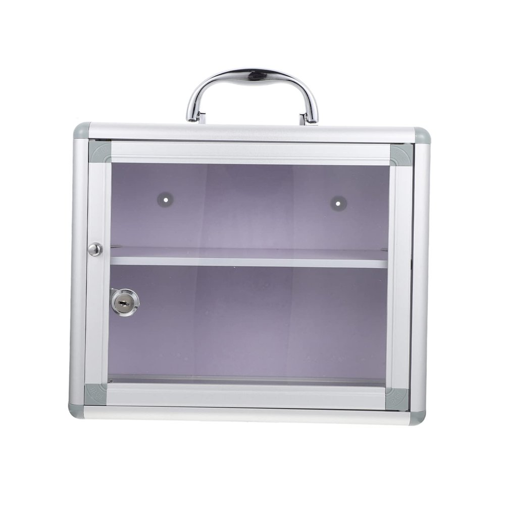 Silver Locking Medicine Box Wall Mounted with Handle Large Capacity