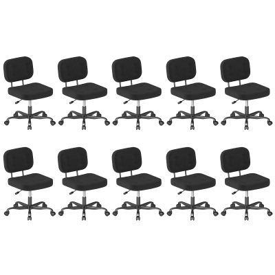 AnyGod Teddy Fleece Armless Home Office Desk Chair, Small Ergonomic Task Chair for Adults and Students, Low Back Seating with Swivel, Adjustable Height, Rolling Wheels - 10 Pack Black