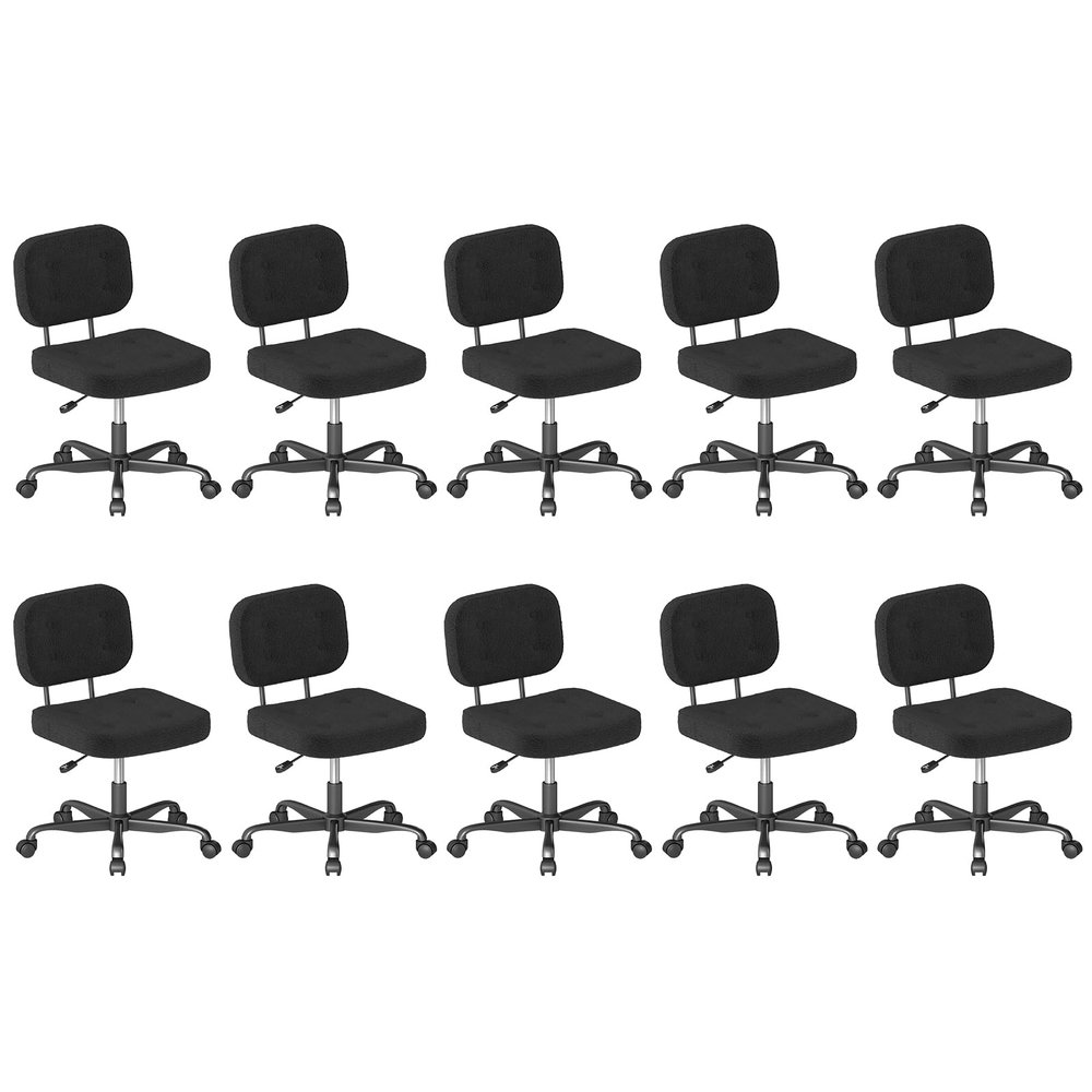 AnyGod Teddy Fleece Armless Home Office Desk Chair, Small Ergonomic Task Chair for Adults and Students, Low Back Seating with Swivel, Adjustable Height, Rolling Wheels - 10 Pack Black
