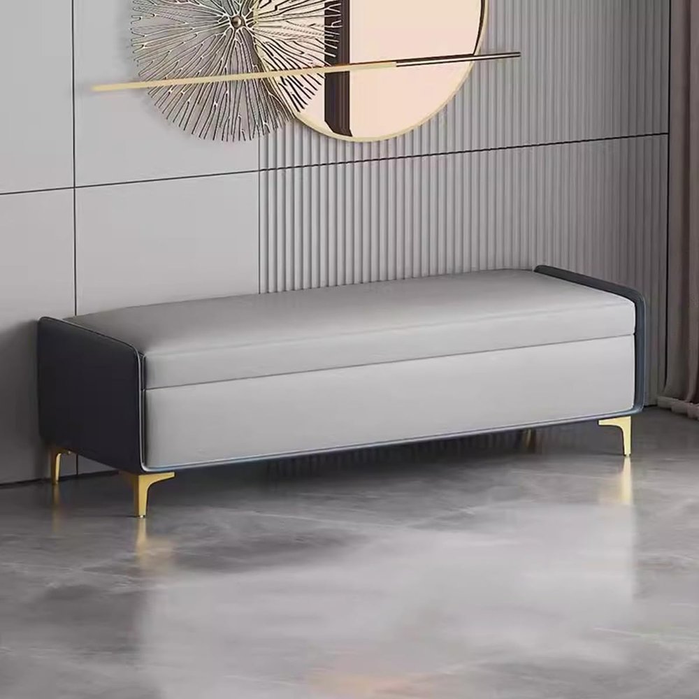 YHdtUO Bench Modern Long Bench Entryway Storage Chest with Bottom Storage Space,Bedside Bench with Gold Legs,Balcony Leisure Footrest,Grey+curry-120cm
