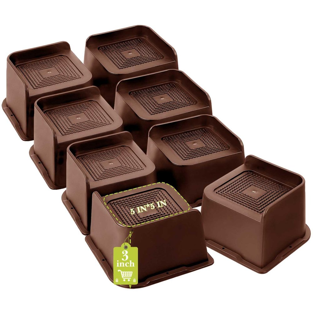 Yookwutar Bed Risers 2 inch, 3 inch, 4 inch, 6 inch, 8 inch Heavy Duty, Oversized Furniture Riser for Couch Sofa Table Chair Leg Frame Dorm, Support up to 6000 Lbs (Chocolat Brown 8 Pack, 3 inch)