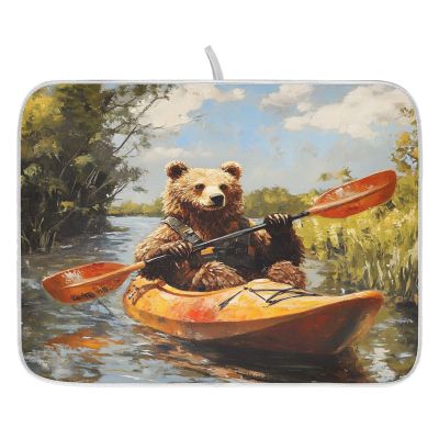 ALAZA Brown Bear Water Dish Drying Mat 18" x 24" Absorbent Polyester Hide Stain for Kitchen Counter Coffee Bar Countertops