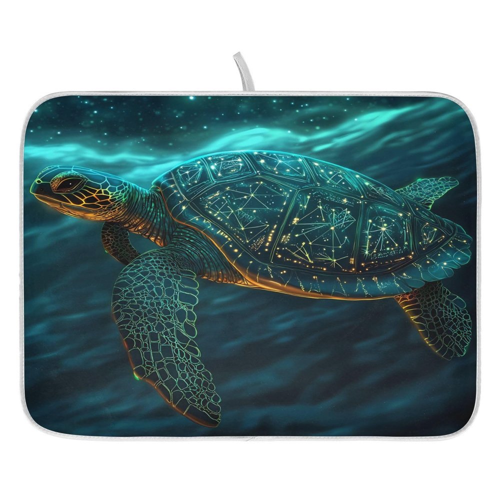 ALAZA Green Sea Turtle Golden Dish Drying Mat 18" x 24" Absorbent Polyester Hide Stain for Kitchen Counter Coffee Bar Countertops