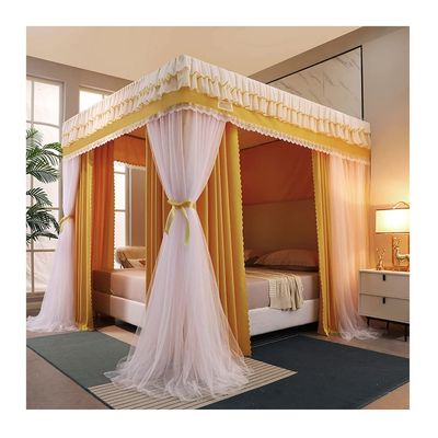 Bed Canopy Mosquito Net for Single Double Bed, Girl Princess Room Romantic Bedroom Decoration 4 Corner Post Bed Curtains (Color : Red, Size : 180X200X200CM) (Yellow a)