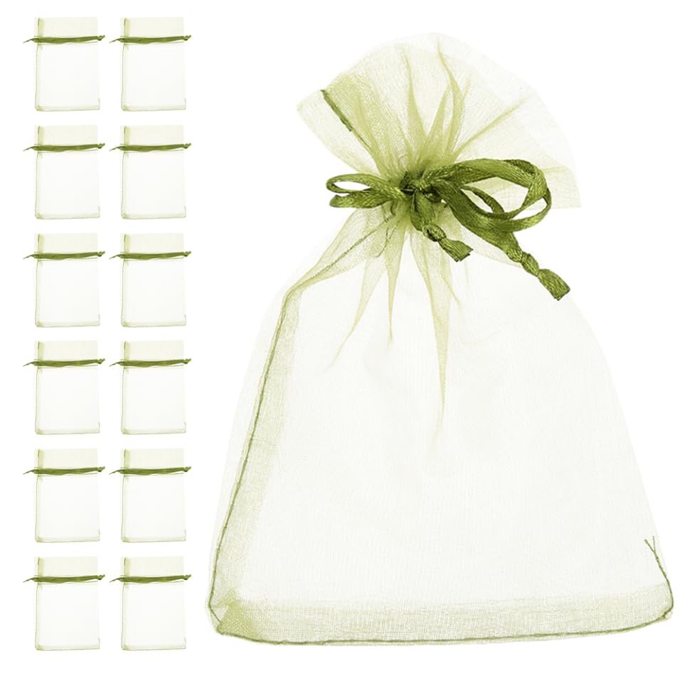 SUPVOX Fruit Protection Bags Mesh Organza Olive Green 50 Pieces