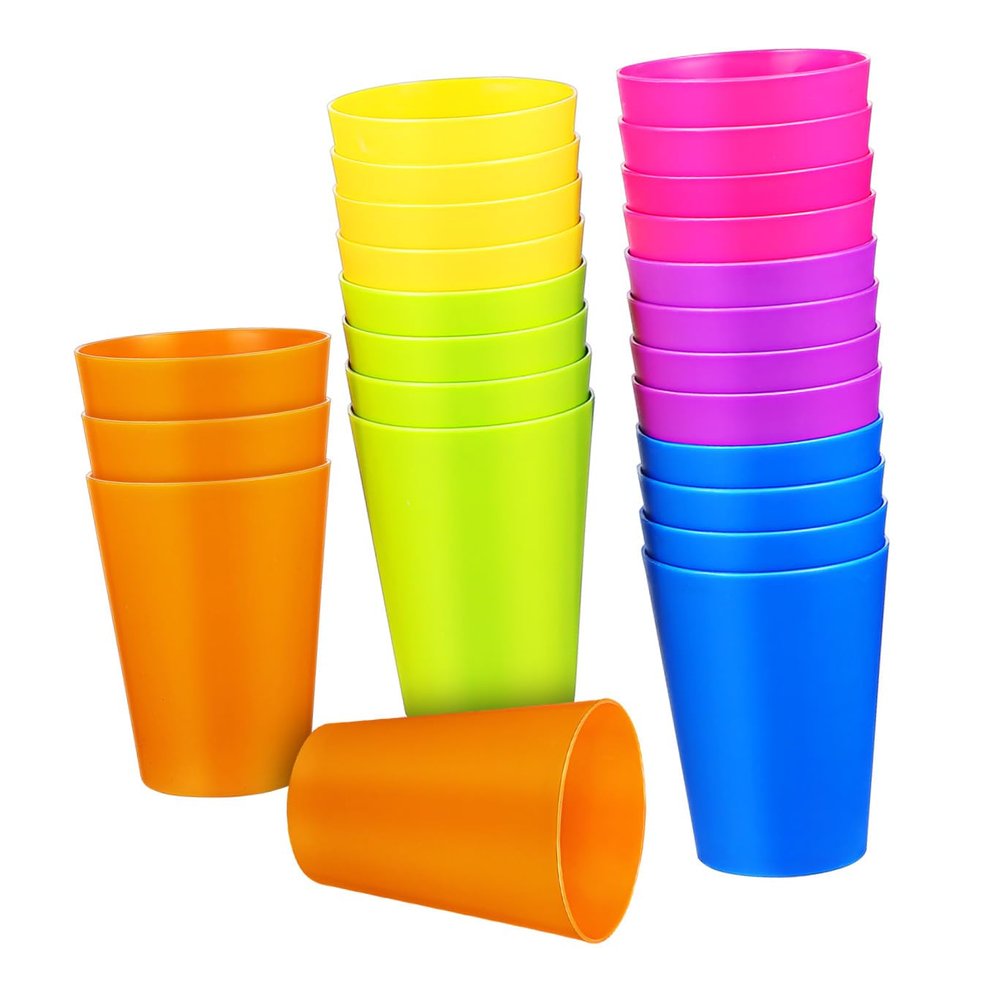 CONGARTENO 24 Pcs Colorful Reusable Plastic Cups for Boys and Girls Large Capacity Party Beverage Mugs and Sturdy Drinking Cups