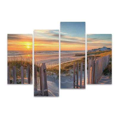Outer Banks Beach Sunrise from Sand Dunes Canvas Prints Wall Decor 4 Pieces Contemporary Framed Artworks for Living Room Bedroom Bathroom Office Home Decoration Gifts