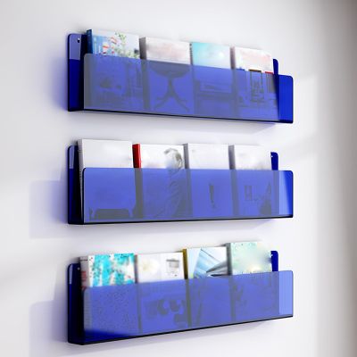 Acrylic Magazine Holder Brochure Holder Brochure Display Stand 1/2/3 Tier, Hanging Bookshelf, Commercial Wall Mounted Clear Acrylic Magazine, Brochure Display Holder Rack,Bluelength 80Cm/31.5In3 Laye