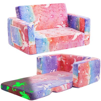 inhand Toddler Chair Comfy,2-in-1 Soft Toddler Couch Fold Out for Kids,Convertible Sofa to Lounger,Gift for Girls and Boys Birthday,Elf,Large