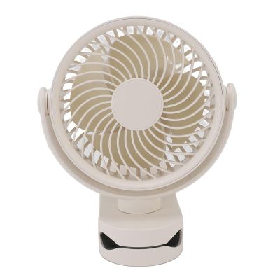 Aramox ClampHolder On Rechargeable Quiet 360 Rotatable Small Fan for Beach Camping, Lightweight USB Fan for Daily Use, Portable Outdoor (Beige)