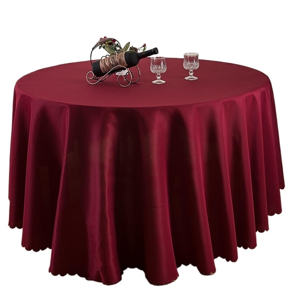 1PC Round Tablecloths for Wedding Decorative Dining Table Cover Birthday Banquet Decor Home Dining Table Cover(Burgundy,300cm Round)
