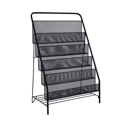 AEYSD-456 Magazine Rack Creative Newspaper Rack Office Foldable Storage Shelf Iron Magazine Rack Floor-Standing Brochure Display Stand Simple Bookshelf for Living Room for Information Display(Black)
