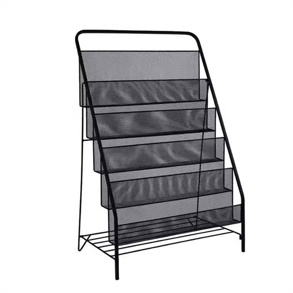 AEYSD-456 Magazine Rack Creative Newspaper Rack Office Foldable Storage Shelf Iron Magazine Rack Floor-Standing Brochure Display Stand Simple Bookshelf for Living Room for Information Display(Black)
