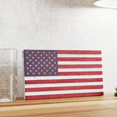 AquaChase American Flag Table Decor, 9"x4.7" Patriotic Wooden Art Decoration for Home & Office, Handmade 3D Solid Wood Freestanding Plaque Sign for Nightstand, Entryway Table, Mantel
