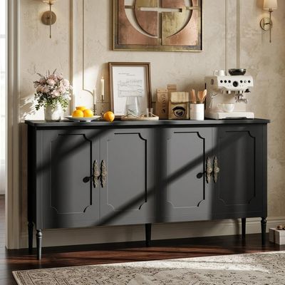 Garvee 59 in Sideboard Buffet Cabinet with Storage, Vintage Coffee Bar Cabinet with 4 Doors & Adjustable Shelves for Living Room, Kitchen, Hallway, Black