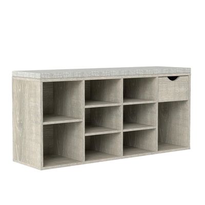 BKNROIHB Multifunctional Shoe Bench with Padded Cushion, Drawer, and Open Compartments - Entryway Storage Bench with 3 Tier Shoe Rack
