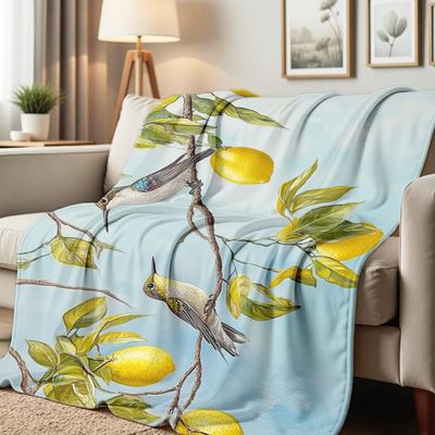 HUNXIAOJ Lemon Print Throw Blanket Yellow Fruit Flannel Blanket Soft Cozy Bedding Lemon Gifts for Adults Kids Bedroom Camping Home Decor (50"x60")