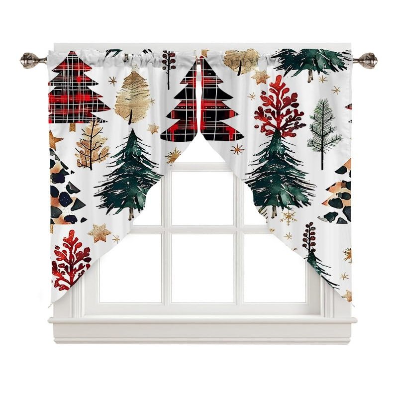 CAPSCEOLL Christmas Trees Swag Valance for Window with Rod Pocket - Living Room Curtains Set with Small Window Topper for Kitchen and Bathroom (2 Panels, 36X36 Inches)