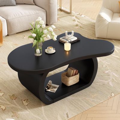 39.3'' Modern Cloud Coffee Table,Irregular End Table with 1.5'' Thick Top & Curved Legs,Unique Round Edge Accent Tables for Living Room, Apartment,or Office,Easy Assembly,Black
