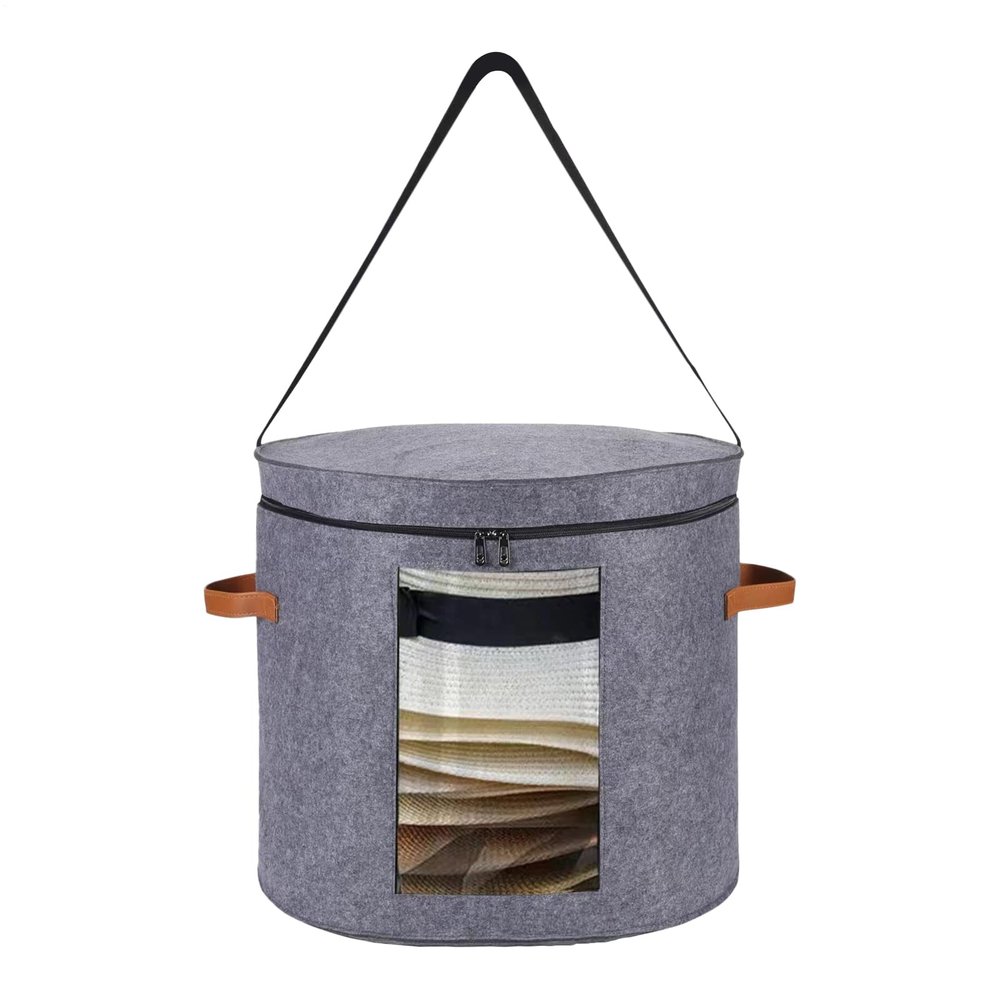 Hat Storage Case - Folding Brim Organizer, Round Cap Container | Zippered Travel Bag, Clear Top Lid Window, Lightweight Structured Box With Handles For Cowboy Hats Sheets Closet Blanket Storage