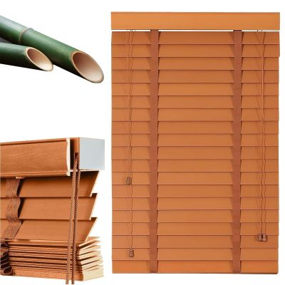 2" Slats Wood Blinds for Indoor Windows, Faux Wood Blinds, Blackout Horizontal Window Shades, Custom Size 48" 60" 64" 72'' 84'', Cordless Privacy Shades for Bedroom, Living Room(Brown,50" W x 66" H)