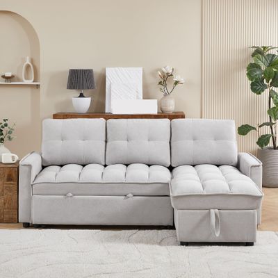78.75" Reclining Sofa, Pull-Out Sofa Bed with USB and Tape-c Charging Ports, L-Shaped Sectional Sofa with Reclining Storage and Arm Side Organizer Pocket Features, Living Room Comfort Sofa,for Living