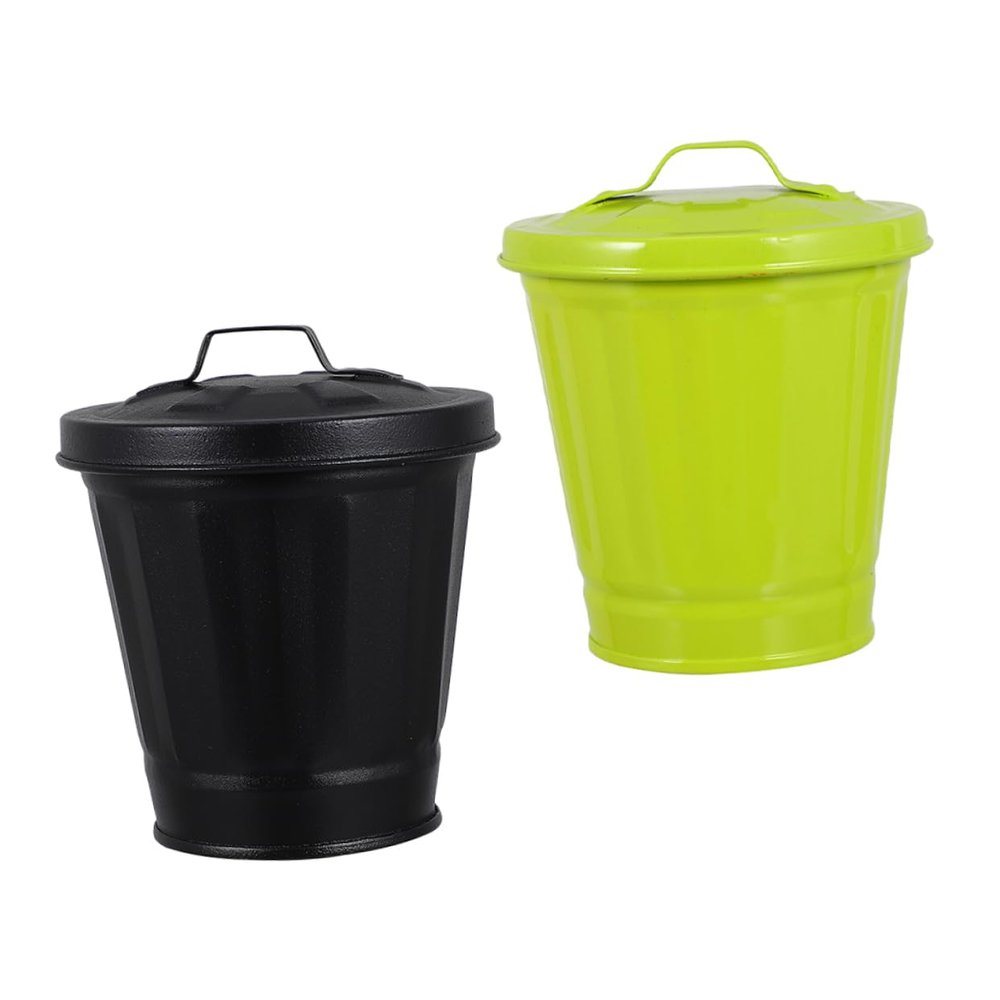 Cabilock 2Pcs Cute Desktop Trash Can Tiny Waste Bin for Bedroom Living Room and Office Easy to Clean Garbage Holder for Tissues Crumbs and Trash
