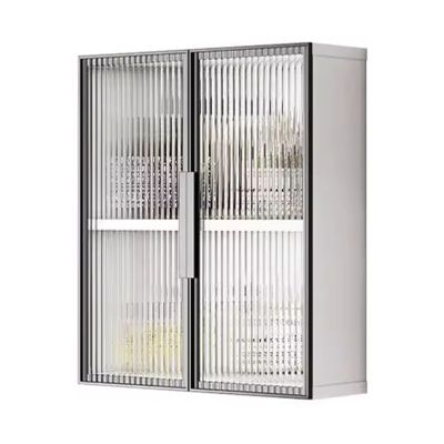 Over Toilet Wall Cabinet Bathroom Cabinet Wall Mounted Aluminum Alloy No Drilling Required with Handle Closed Design Kitchen, Living Room(A,50 * 22 * 60cm)