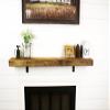 Modern Timber Craft Reclaimed Wood Fireplace Mantel Shelf | Solid Rustic American Barnwood with Steel Floating Shelf Brackets | 2.75" Thickness | 72" L x 8" D, Jacobean, Planed and Sanded view 3