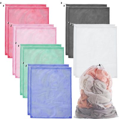 12 PCS Mesh Laundry Bags, 35.4 x 23.6 in Laundry Bags Mesh Wash Bags, Delicate Laundry Bag, Multicolor Drawstring Wash Bags for College, Dorm, Travel, Apartment, Delicates, Breathable Laundry Storage