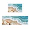 2 Pieces Kitchen Rugs and Mats,Nautical Coastal Ocean Wave Area Runner Rug Set Non Slip Floor Doormat Washable Carpet Standing Mat for Kitchen Sink Indoor Corridor,Summer Beach Seaside Starfish Shell view 1