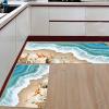 2 Pieces Kitchen Rugs and Mats,Nautical Coastal Ocean Wave Area Runner Rug Set Non Slip Floor Doormat Washable Carpet Standing Mat for Kitchen Sink Indoor Corridor,Summer Beach Seaside Starfish Shell view 2