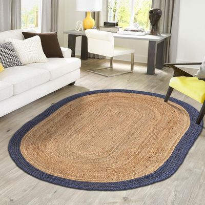 Hand Braided Woven Jute Area Rug Bohemian Style Natural Fiber Rug Eco Friendly Durable Briad Rug Ideal for Kitchen, Dining Room, Entryway, (3' x 5' Oval / 90 cm x 150 cm)