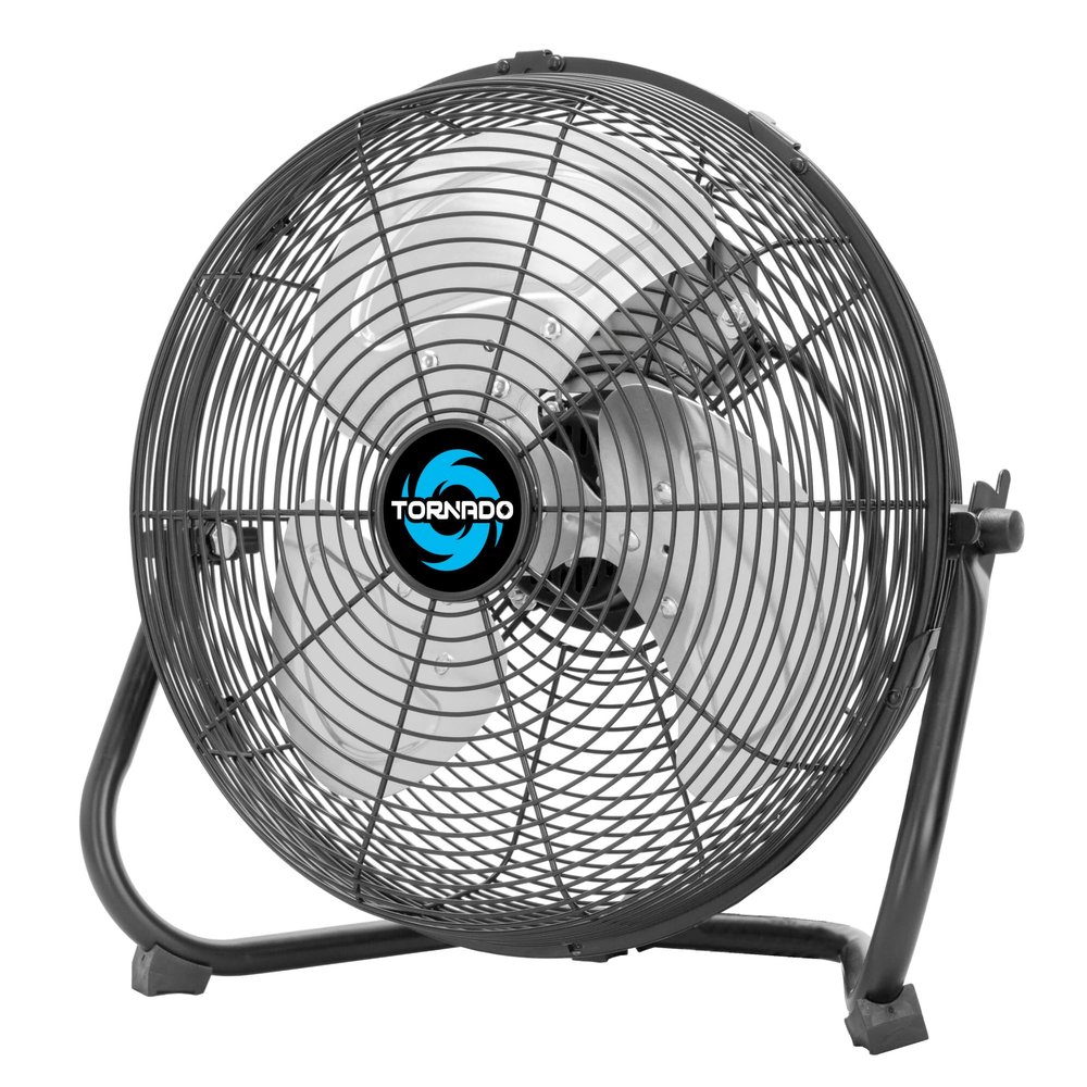 Tornado 12 Inch High Velocity Cooling Floor Fan, 3-Speed Industrial Powerful Metal Floor Fan for Commercial and Home Spaces, 120Tilt, 6.0 FT Cord, Black