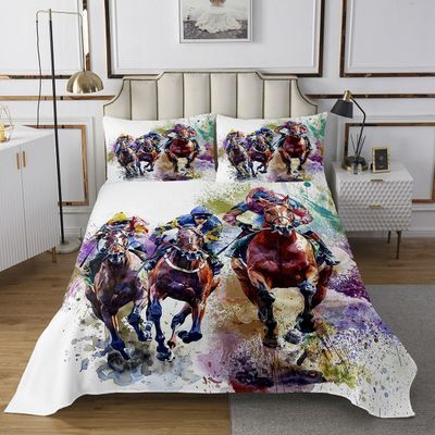 Manfei Horse Race Boys Men Bedspread Twin Size,Western Cowboy Bedding Bed Cover,Rustic Farmhouse 2 Pieces Coverlet Set with 1 Pillowcase,Horse Riders Tie Dye Bed Cover Sets for All Season