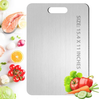 Arvion Titanium Cutting Board for Kitchen - 100% Pure Titanium Double Sided Chopping Board, Food Grade Metal Cutting Board for Meat Vegetable Fruit, Non-Porous Odorless, Dishwasher Safe, 15.4" x 11"
