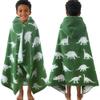 VOOVA & MOVAS Kids Hooded Bath Towels (3-10Years,30"x54"),100% Cotton Thick Absorbent Soft Towel Wrap for Toddler Boys,Perfect for Bathroom | Pool | Beach | Swimming, Jacquard Green Dinosaur view 1