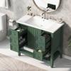 Merax 36" Bathroom Vanity with Ceramic Sink Top Set, Multi-Functional Storage Cabinet with Adjustable Shelf and Open Space, Soft-Closing Door, Solid Wood Frame, Green view 3