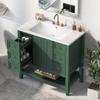 Merax 36" Bathroom Vanity with Ceramic Sink Top Set, Multi-Functional Storage Cabinet with Adjustable Shelf and Open Space, Soft-Closing Door, Solid Wood Frame, Green view 4