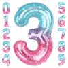 40 Inch Pink Blue Number 3 Balloon, Large Gradient Pink Blue Mylar Foil Number Balloons 0-9, Pastel Starry 3 Helium Balloons for Girls, Baby Shower Photo Shoot, Party Anniversary Supplies Decorations view 1