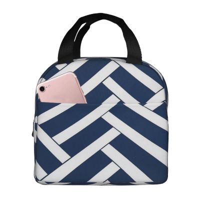 NBCCDVSH Insulated Lunch Bag Blue and white line Lunch Box for Women Men Reusable Leakproof Lunch Cooler Tote Bag for Picnic Work
