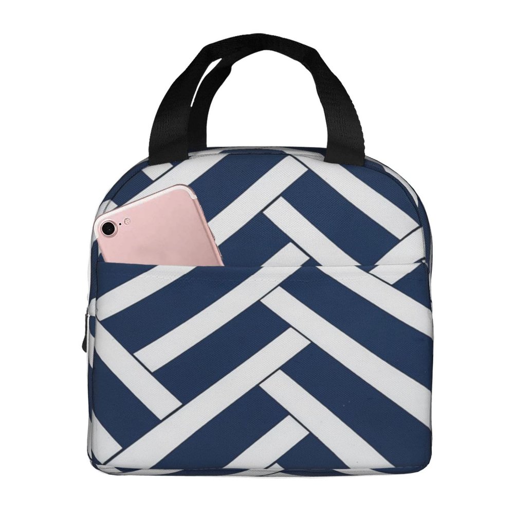 NBCCDVSH Insulated Lunch Bag Blue and white line Lunch Box for Women Men Reusable Leakproof Lunch Cooler Tote Bag for Picnic Work