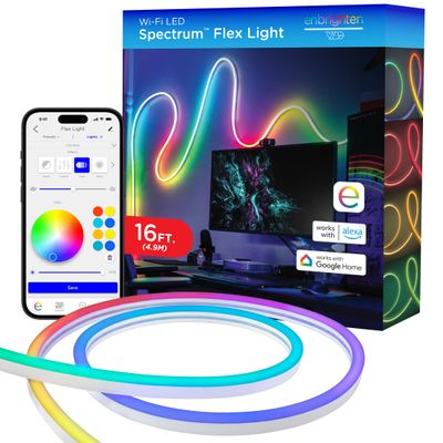Enbrighten Vibe Spectrum LED Neon Rope Lights, Indoor Smart Light, Color Changing RGBWIC LEDs for Bedroom with Tunable White, Alexa & Google Home Compatible, 16ft, White 83254