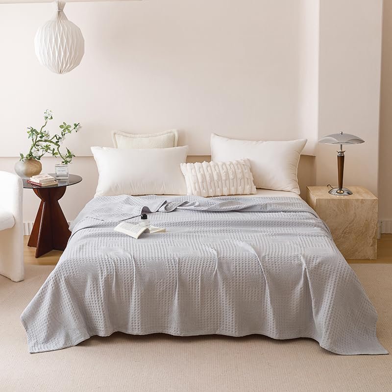 100% Cotton Waffle Blanket 600x78 inch,Soft Lightweight Breathable Cozy Summer Blankets,Aesthetics Home Decor for Couch Sofa Bedding.Gray.