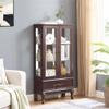 TRJQBCC 51" H Lighted Curio Display Cabinet with 2 Doors & 1 Drawer, Wooden Glass Curio Showcase w/Adjustable Shelves & Mirrored Back Panel, Storage Cabinet Display Case for Living Room(Dark Cherry) view 1